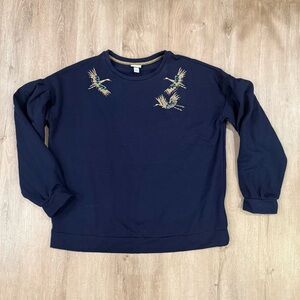 a new day Navy Sweatshirt with Embroidered Birds